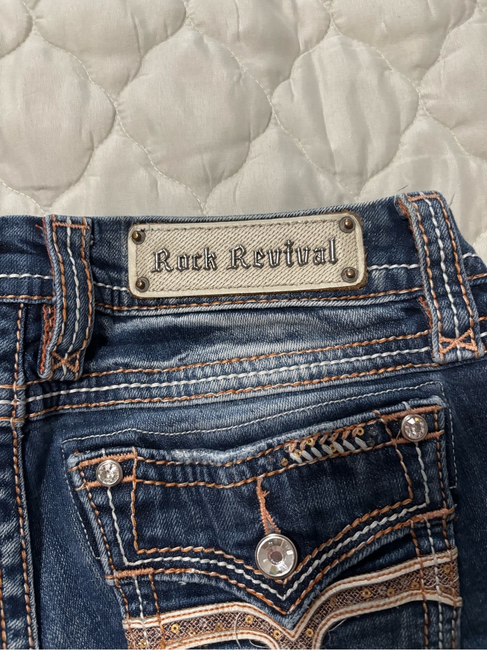 Rock Revival Women's Dark Wash Embroidered Easy Crop Jeans - Dark Blue - Picture 4 of 6